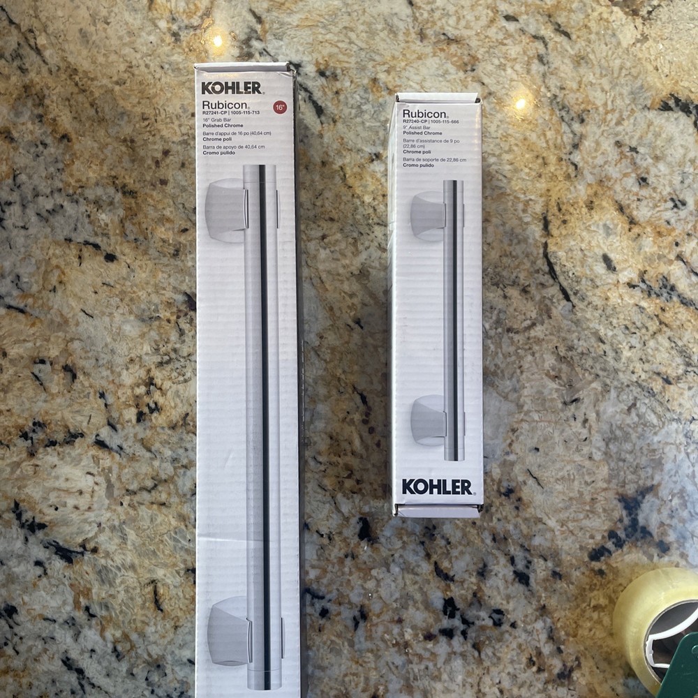 LOT OF 2 – Kohler Grab Bar – 16″ + 9” Rubicon Grab Bar – CHROME