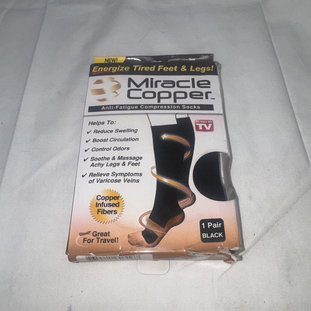 Miracle Copper Anti-Fatigue Compression Socks, S/M, Black, 1 Pair, NIB, Unisex