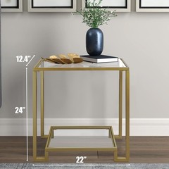 Gifttrove 2 Tier Rectangular Side Table Gold End Table Glass Top Modern Metal