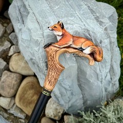 Hand-Painted Fox Walking Cane, Fashion Hand-painted Luxury Walking Stick