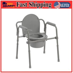 Drive Medical Steel Folding Bedside Commode Deep Seat Gray