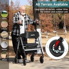 StrollAid Upright Rollator Walker with Adjustable Soft Sponge Armsupport & Seat