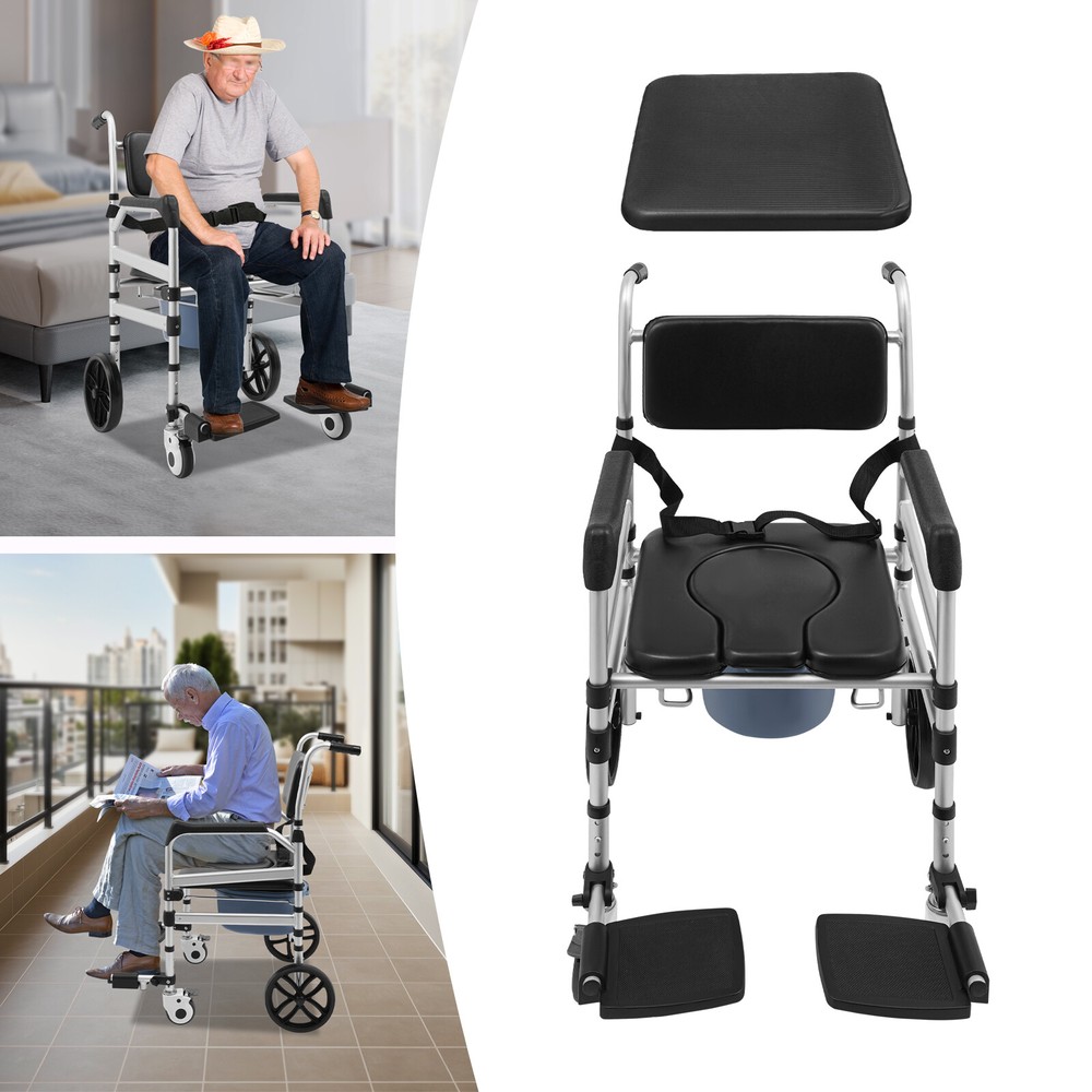 Aluminum Alloy Height Adjustable Shower Chair Rolling Shower Chair with Commode