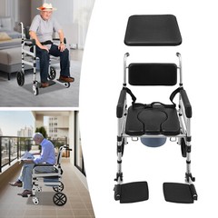 Aluminum Alloy Height Adjustable Shower Chair Rolling Shower Chair with Commode