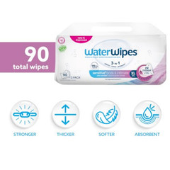 3 Pack WaterWipes for Adults – 90 Sensitive XL Wipes, 99.9% Water, Daily Use New