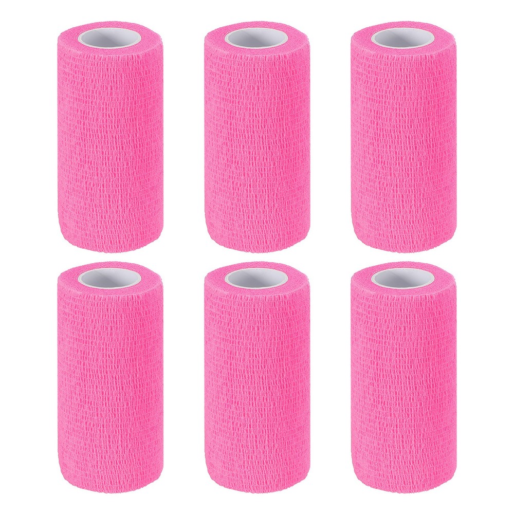 4″ x 177″ 6 Pcs Self Adhesive Bandage Wrap Elastic Self Tape Bright Pink