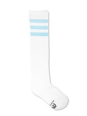 Unisex White Knee High Team Tube Socks One Size White With Baby Blue Stripes