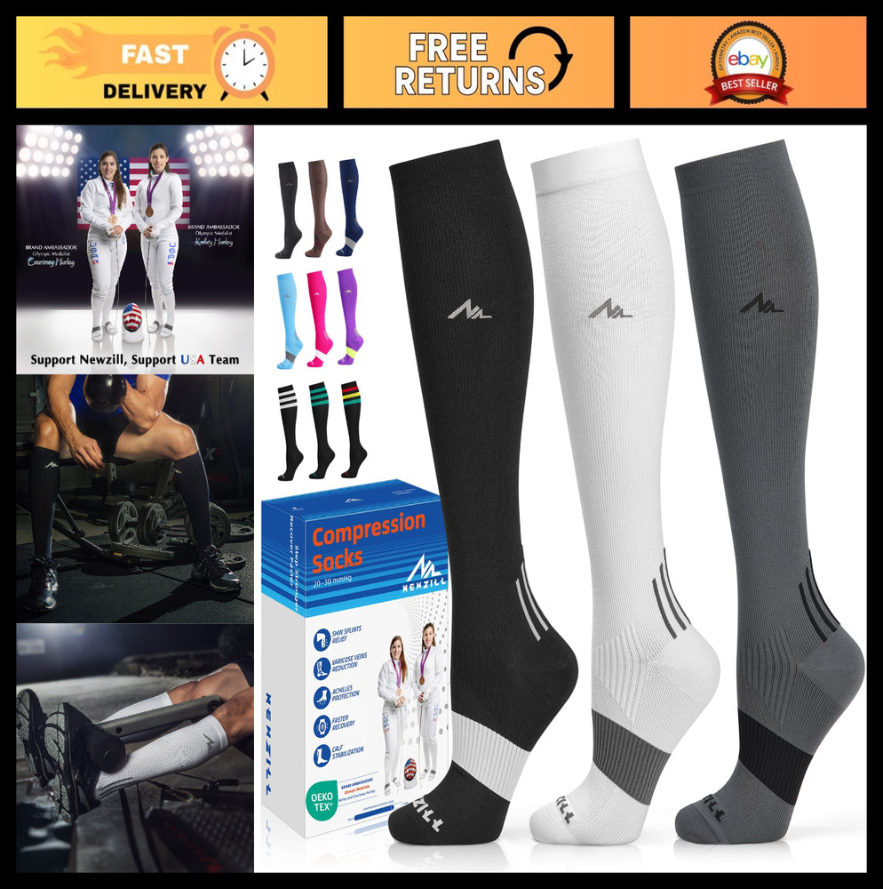 Compression Socks 20-30 mmHg Knee-High Support for Men & Women, Circulation Aid,