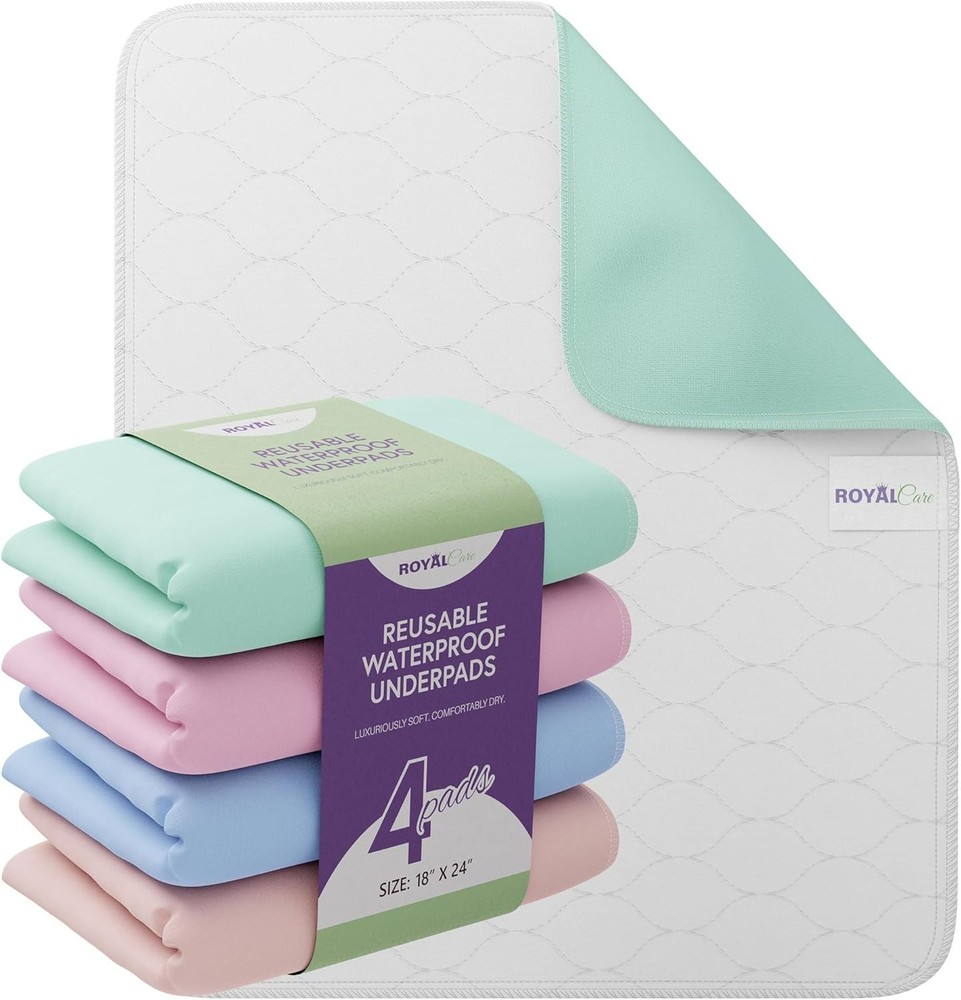 Incontinence Bed Pads – 4 Pack 18” x 24” Reusable Waterproof Mattress Protect…
