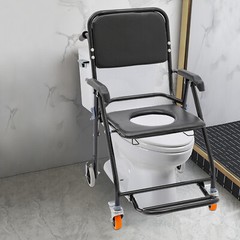 Foldable Shower Chair with Wheels 4-in-1 220.46lbs Rolling Bath Seat Black