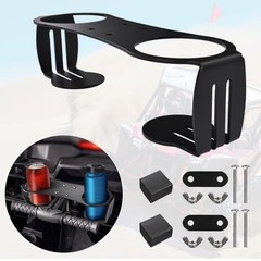 Grab Bar Dual Cup Holder,Motorcycle A3 Steel Powder Coated Drink Holder BLACK