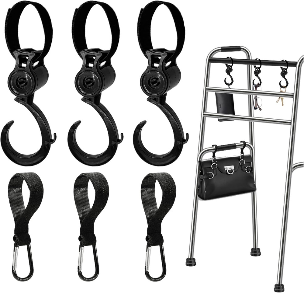 6Pcs Hooks for Walker Rollator Wheelchair Stroller Basket Ttray Accessories for