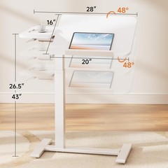 Overbed Bedside Table with Wheels,Tiltable Hospital Bed Table Over The Bed, P…