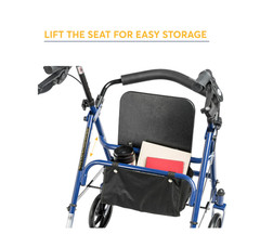 Drive Medical Four Wheel Rollator Rolling Walker with Fold Up Removable Back Sup