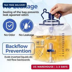 5 Pack Urinary Drainage Bag, 2000mL Anti-Reflux Catheter Bag with Drainage Tube,
