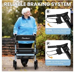 Blessreach Foldable Rollator Walker 450lb Capacity 8” Wheels