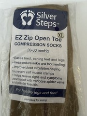 Silver Steps EZ Zip Open Toe Compression Socks 20-30 mmHg Size XL Beige