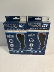 Copper Fit Ice Compression Socks Menthol Infused Black S/M Lot Of 2 New!