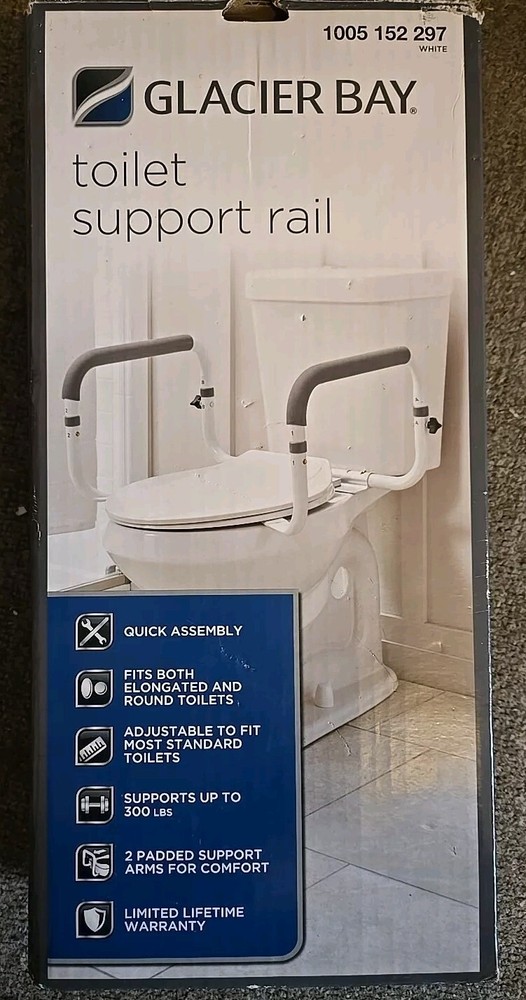 Glacier Bay Toilet Support Rail Adjustable Grab Bar White 1005 152 297 Open Box