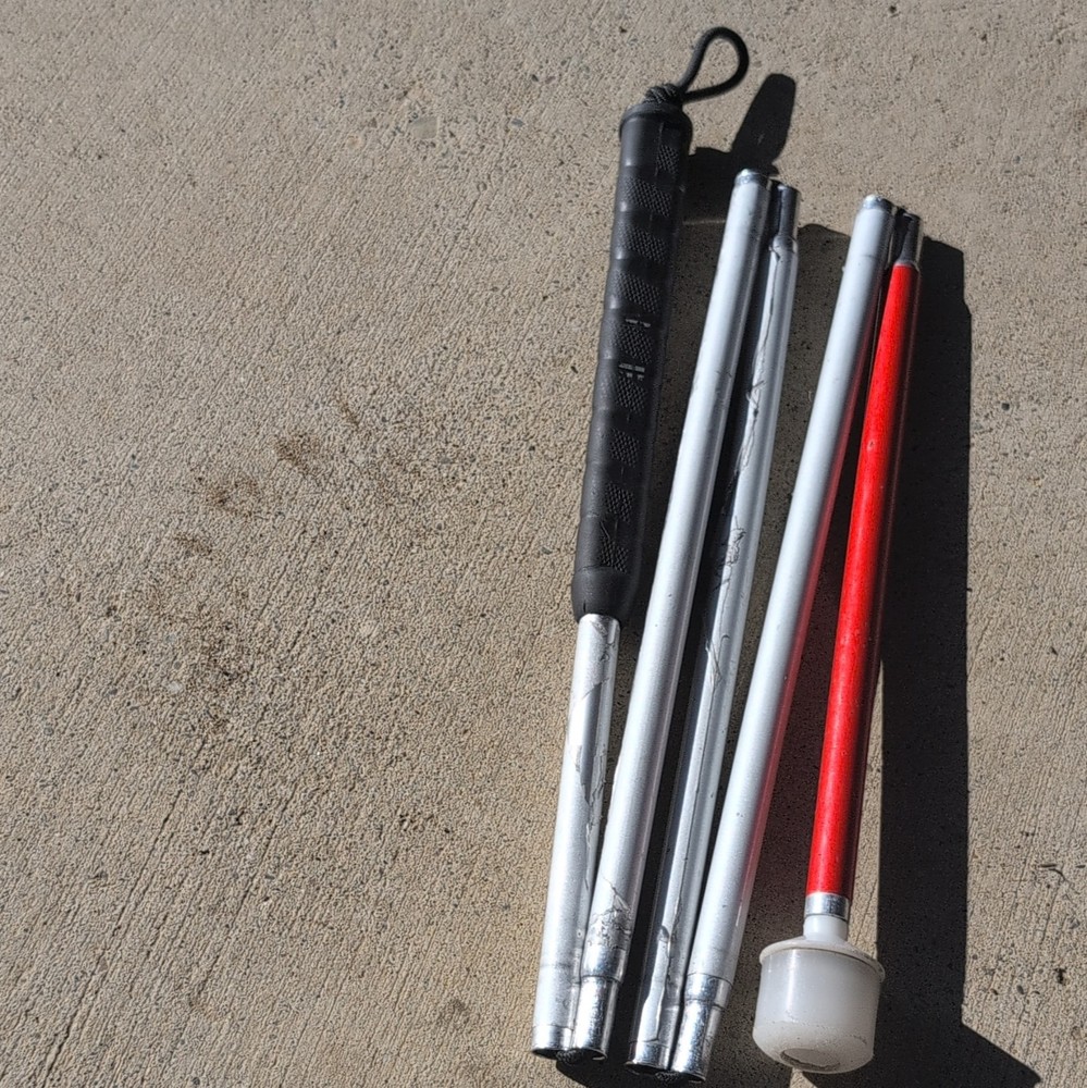 Collapsible Folding Walking Cane White/Red/Black with Black Grip