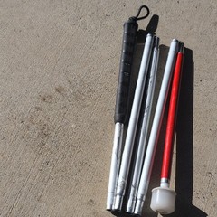 Collapsible Folding Walking Cane White/Red/Black with Black Grip