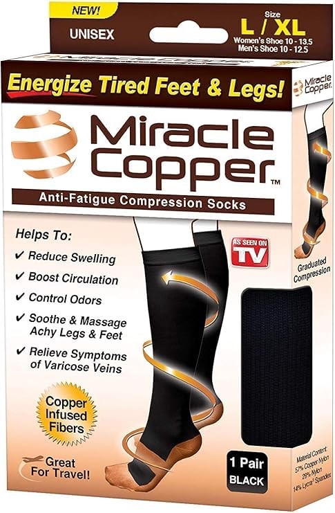 MIRACLE COPPER INFUSED COMPRESSION SOCKS 3-PACK (S/M) 15-20 mmHg, Solid