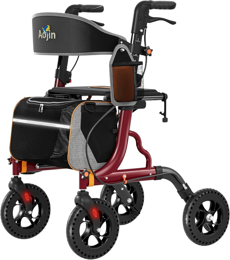 Rollator Walker for Seniors with Seat, Lightweight & Foldable, 8″ All-Terrain Wh