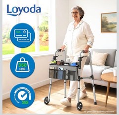 Loyoda Compact Standard Folding Walker With Basket, Black/Gray, FBL830250