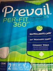 Prevail Per-Fit 360 Daily Brief Size 2, 45″-62″ – 18 Count, Max Plus Absorbency