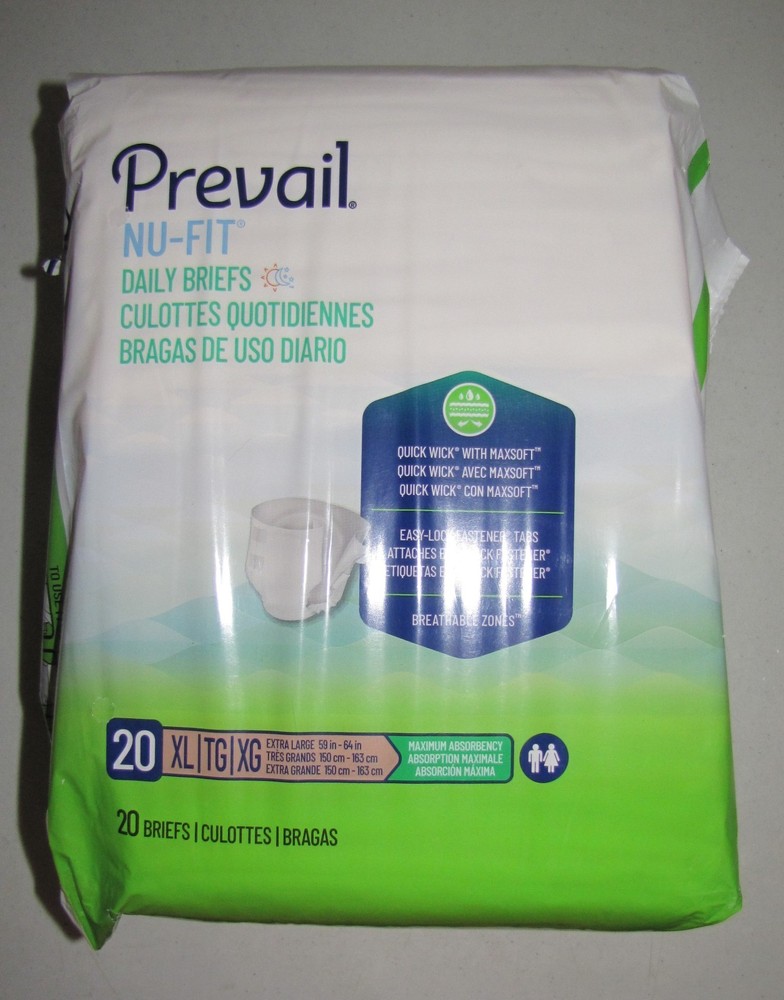 Prevail NU-FIT Daily Briefs. Size XL (59″-64″). 20 Count.