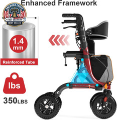 Rollator Walker for Seniors with Seat, Lightweight & Foldable, 8″ All-Terrain Wh