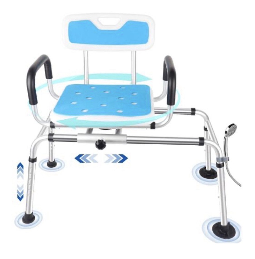 Sliding Tub Transfer Bench Shower Chair w/ 360 Degree Swivel Seat 400 Lbs
