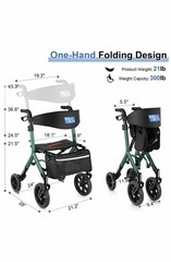 WALK MATE Rollator Walker 10″ Wheels Foldable Height Adjustable Cup Holder