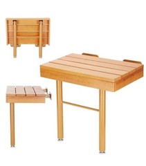 Folding Shower Seat Wall Mounted Bath Bench, Fold Down Shower Seat w/ Legs Wood