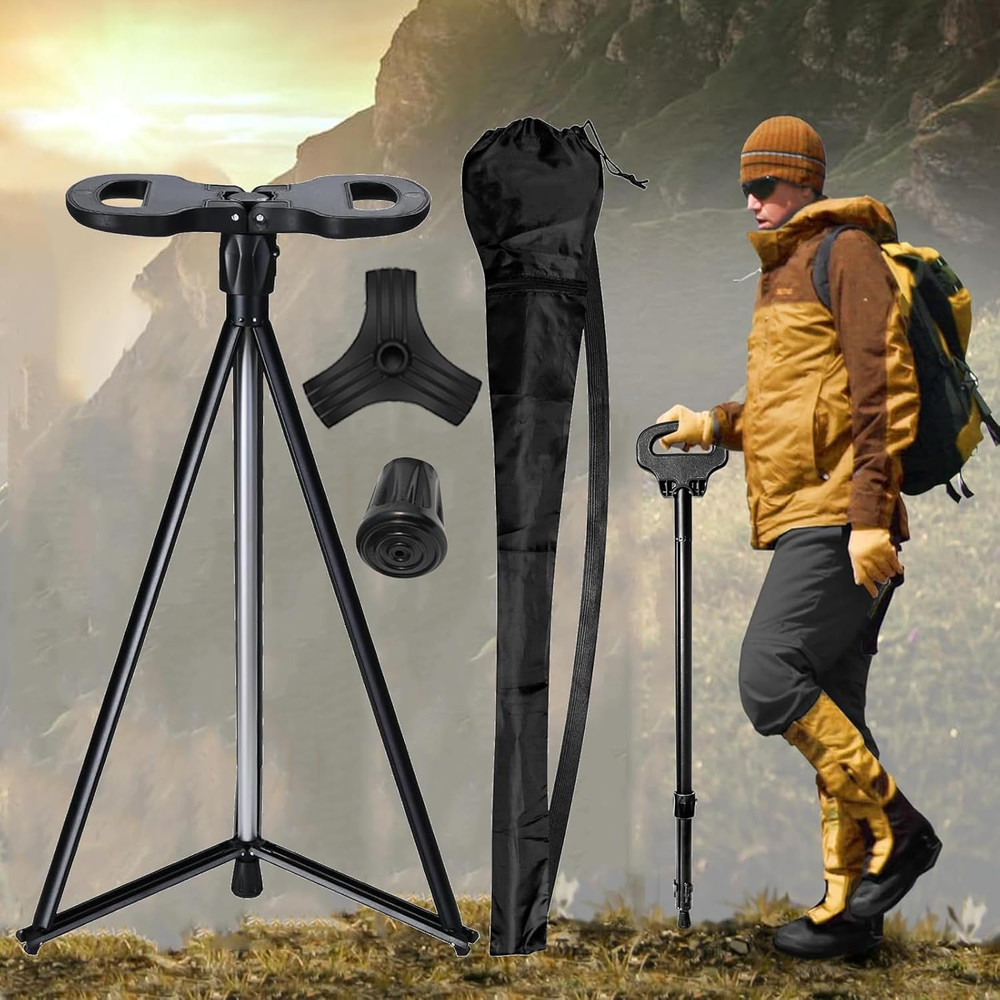 Walking Cane with Seat 2-In-1 Foldable Walking Sticks Chair for Men Women Elderl