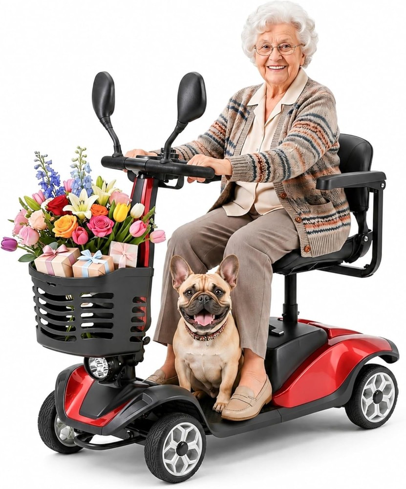 300Lbs Electric Mobility Scooter 4 Wheels Big Space W/ Rear Mirrors