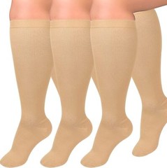 3 Pairs Unisex Plus Size Wide Calf Compression Socks 15-20mmHg Knee High Support