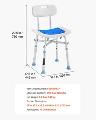 VEVOR Shower Chair 500LBS Capacity Bathtub Seat for Inside Shower or Tubs