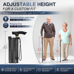 Collapsible Travel Cane for Elderly – 33-37 Inch Adjustable Height，Lightweight
