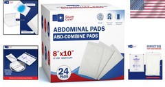 Heavy Leakage Protection: Surgical-Grade 8×10 ABD Pads, 24-Pack for Post Op Care