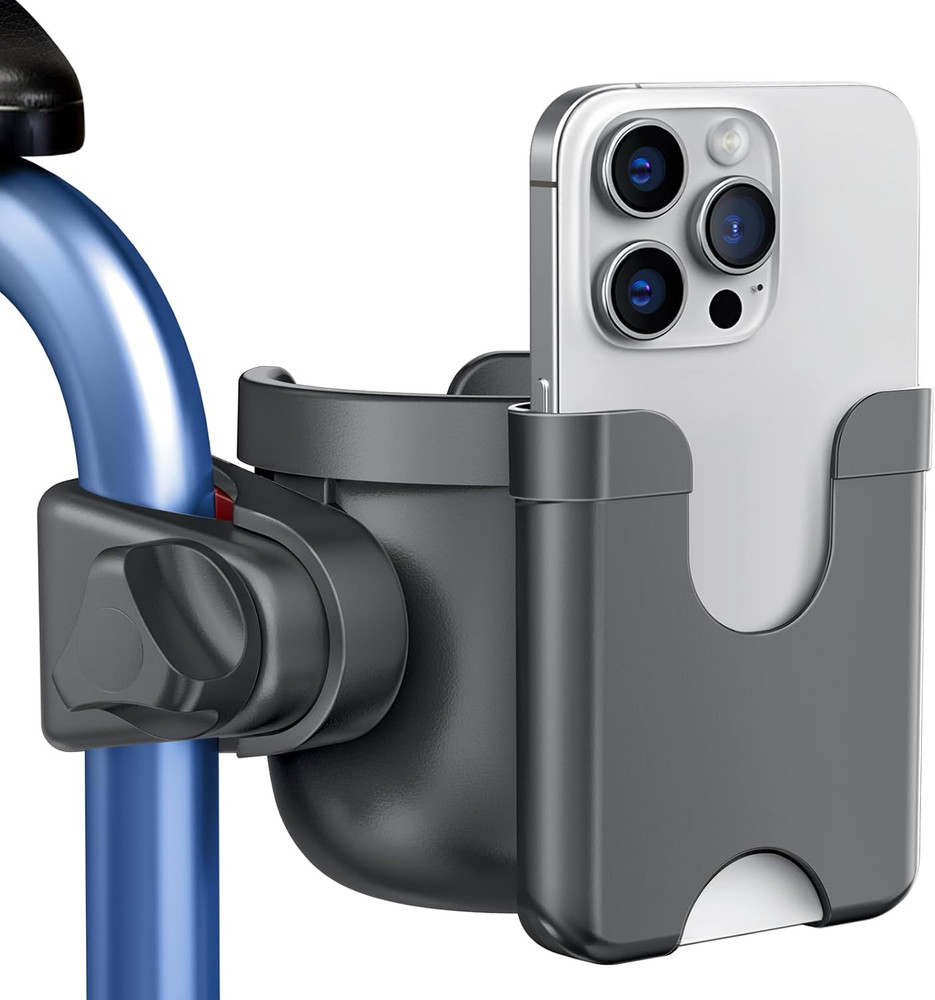 2-in-1 Universal Cup & Phone Holder for Walkers, Wheelchairs & Mobility Scooters
