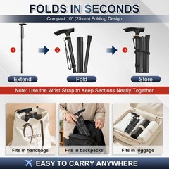Collapsible Travel Cane for Elderly – 33-37 Inch Adjustable Height，Lightweight