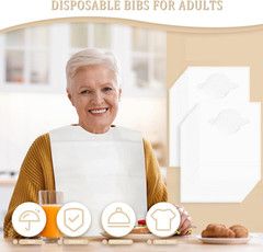 50 Pcs Disposable Adult Bibs with Crumb Catcher for Elderly Eating Plastic Bi…