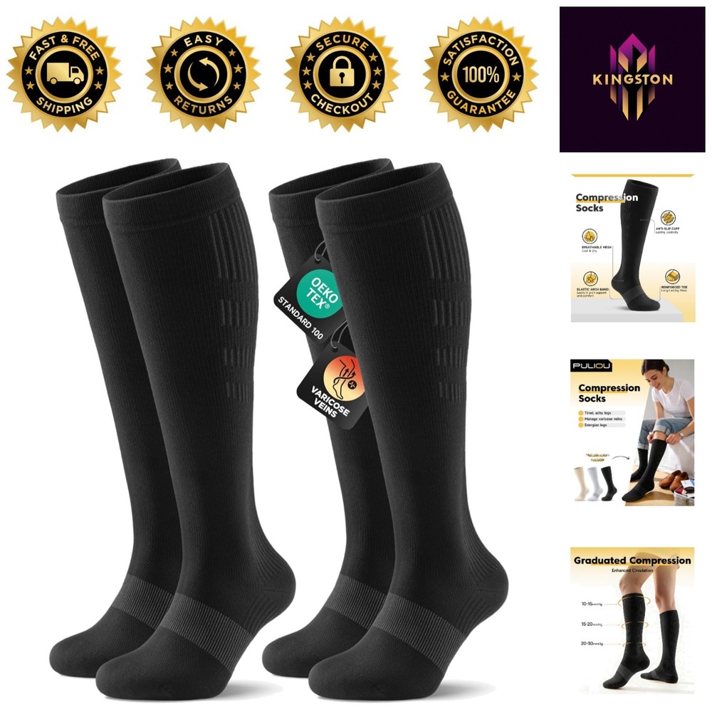 Seamless Graduated Compression Socks 20-30mmHg for Enhanced Leg Wellness – Black