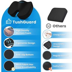 Tushguard Seat Cushion for Office Chair Memory Foam Non-Slip Cushion Back, Relie