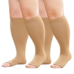 Plus Size Compression Socks: 2 Pairs Wide Calf Compression 3XL Beige-2 Pairs