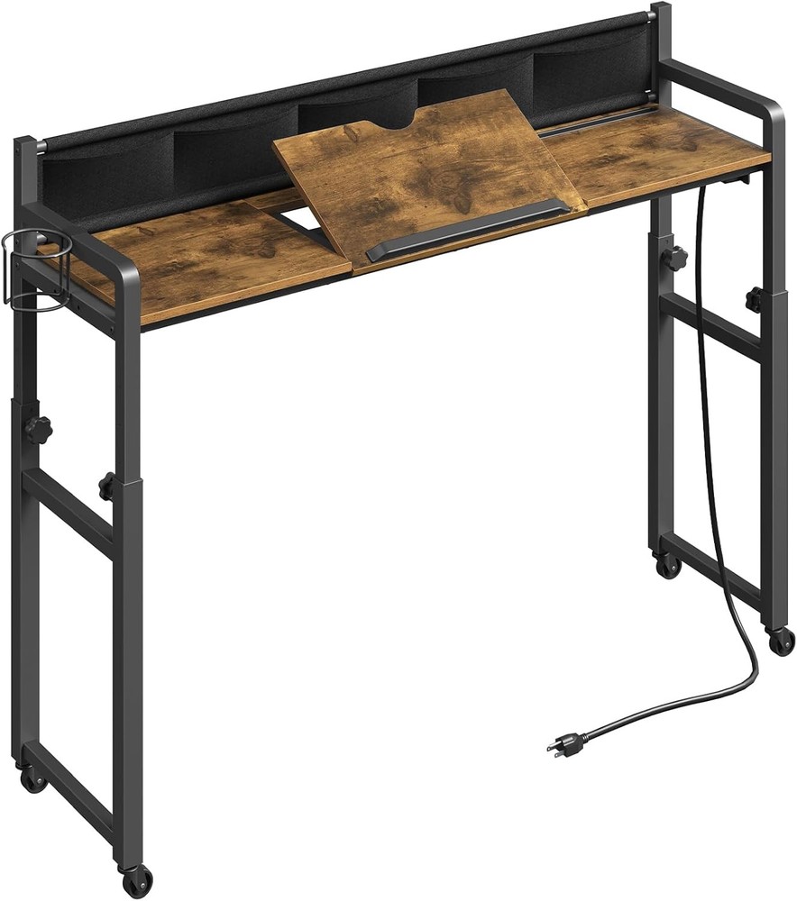 Recliner Table W/ Wheels Overbed Table Height Adjustable W/ Charging Station