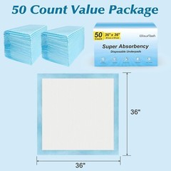 Leakproof and Quick Drying 36″ x 36″ Disposable Underpads – 50 Count Value Pack