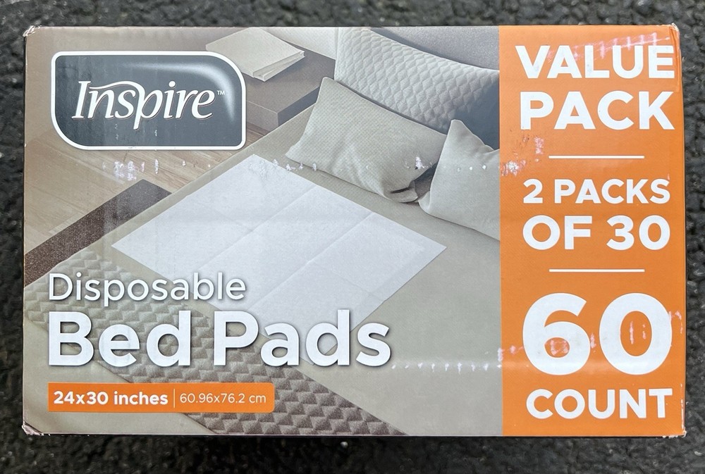 White Disposable Bed Pads 24x30in. Value Pack 60count Adults Kids Elder