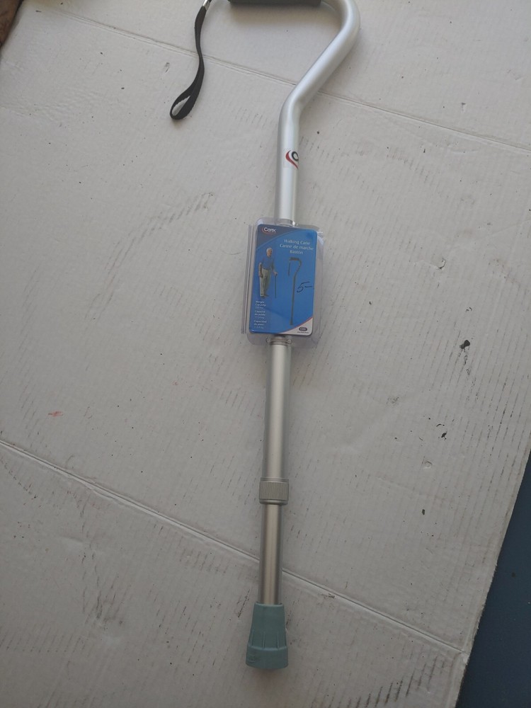 Carex Adjustable Handle Cane with Cushioned Handle and Wrist Strap silver